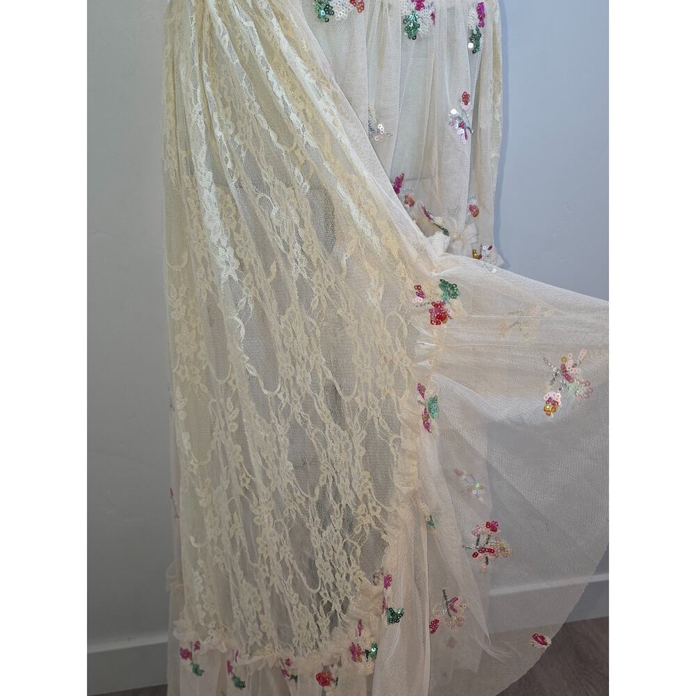 Sheer Skirt Small Cream Lace Embroidery Floral Whimsical Fairy Festival Keilah - Picture 3 of 10